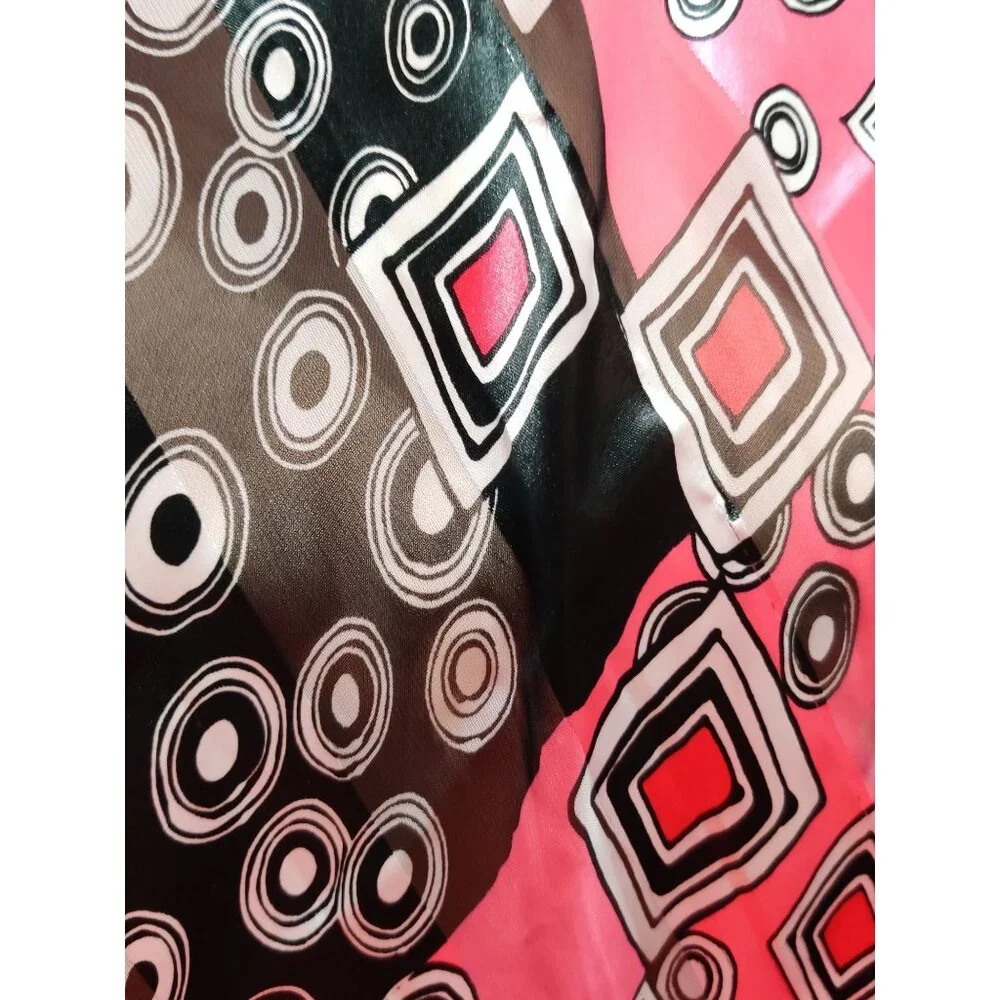 Womens Scarf Pink Black Geometric Print Lightweight Sheer Square Mod Retro Chic